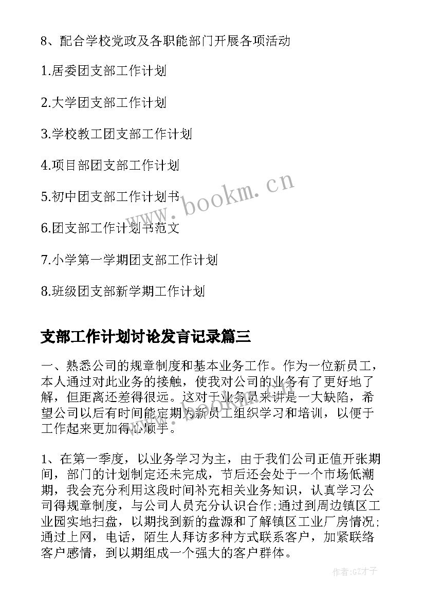 支部工作计划讨论发言记录(通用9篇)