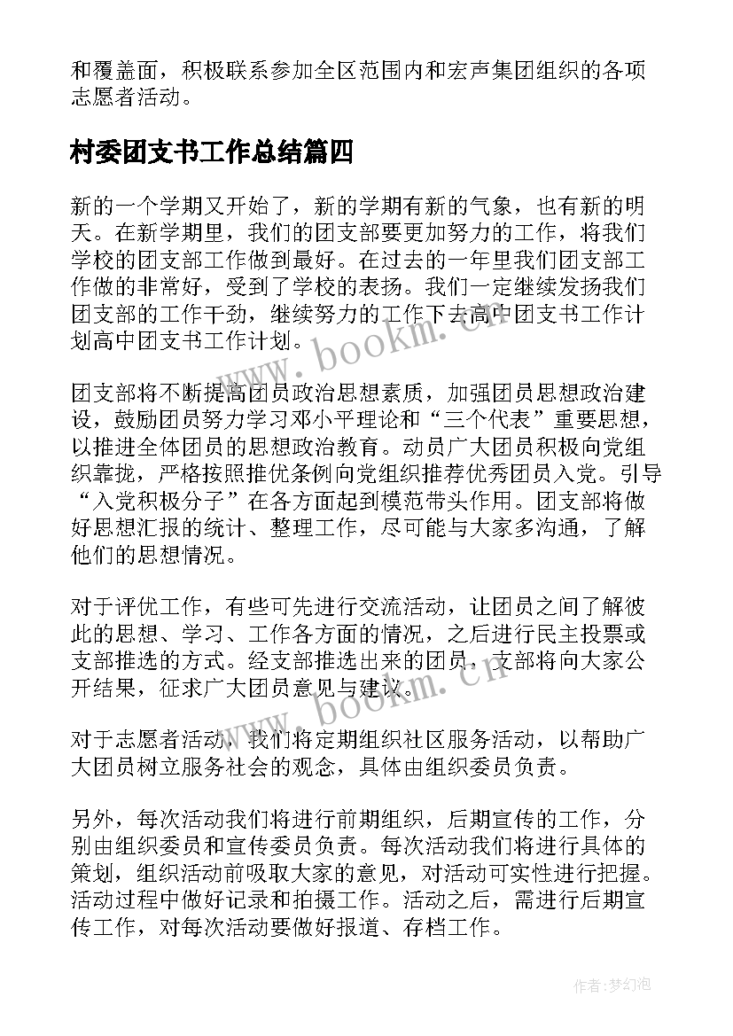 2023年村委团支书工作总结(优质5篇)