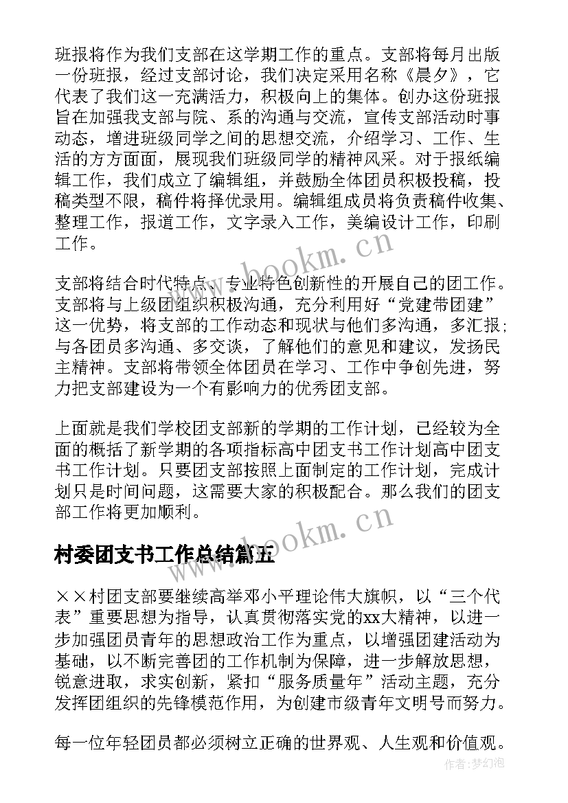 2023年村委团支书工作总结(优质5篇)