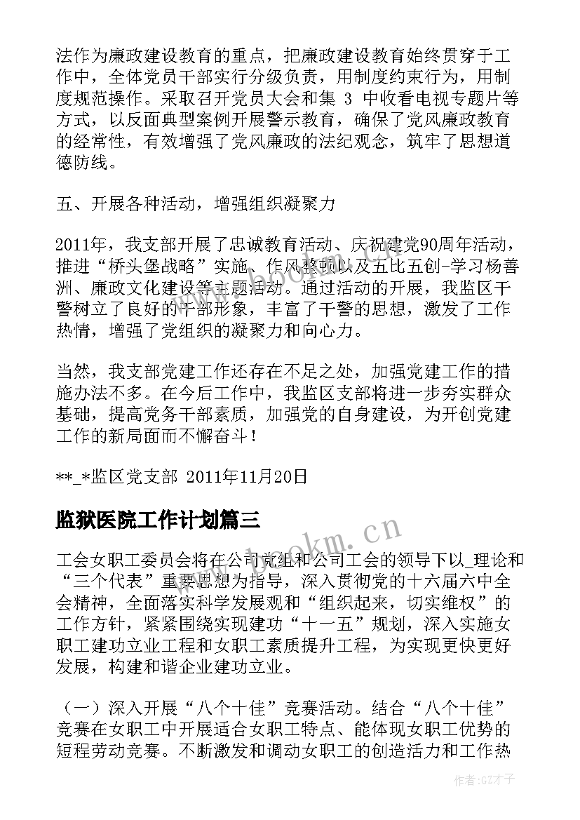 监狱医院工作计划(通用10篇)