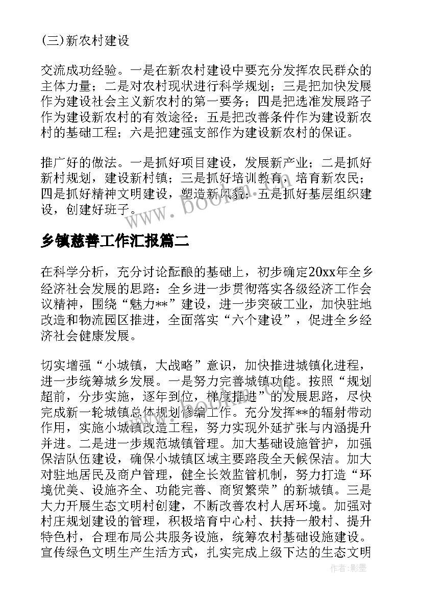 最新乡镇慈善工作汇报(精选6篇)