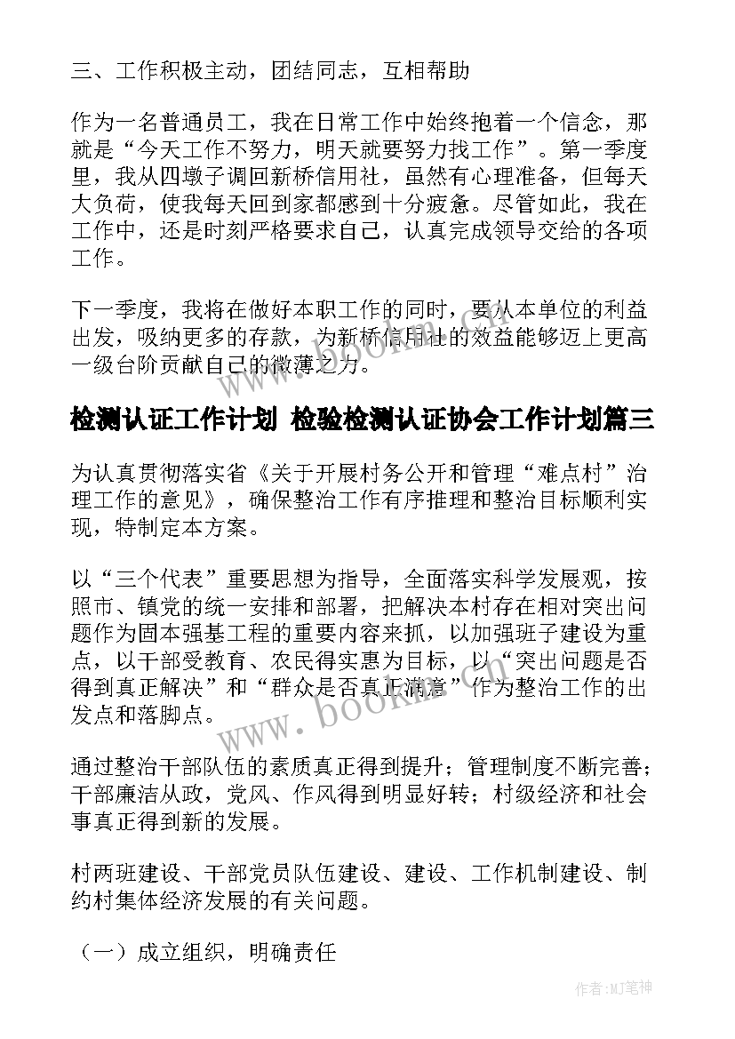 检测认证工作计划 检验检测认证协会工作计划(精选7篇)