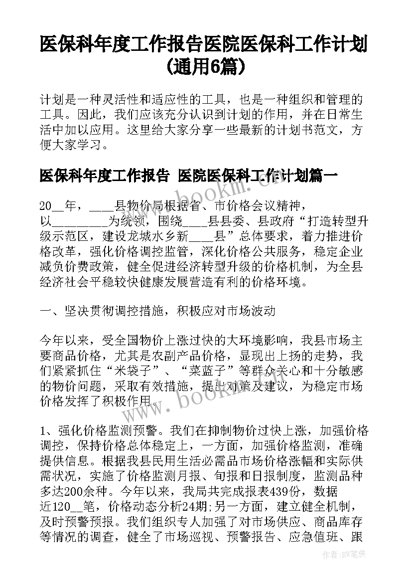 医保科年度工作报告 医院医保科工作计划(通用6篇)