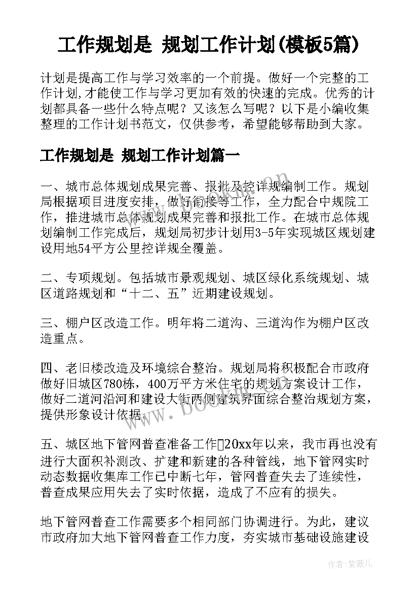 工作规划是 规划工作计划(模板5篇)