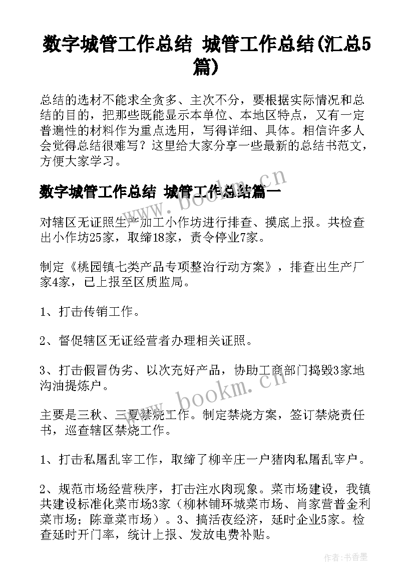 数字城管工作总结 城管工作总结(汇总5篇)