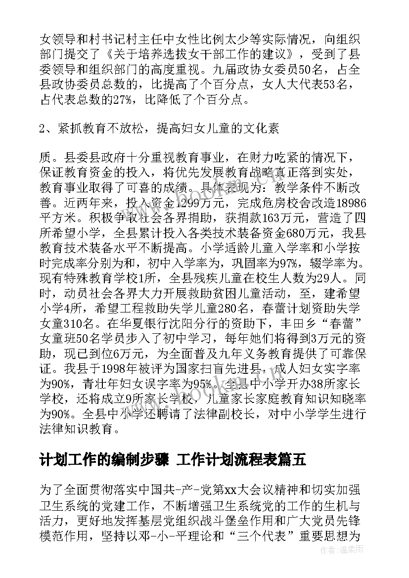 计划工作的编制步骤 工作计划流程表(大全6篇)