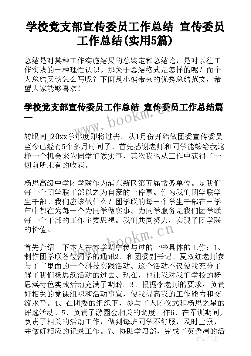 学校党支部宣传委员工作总结 宣传委员工作总结(实用5篇)