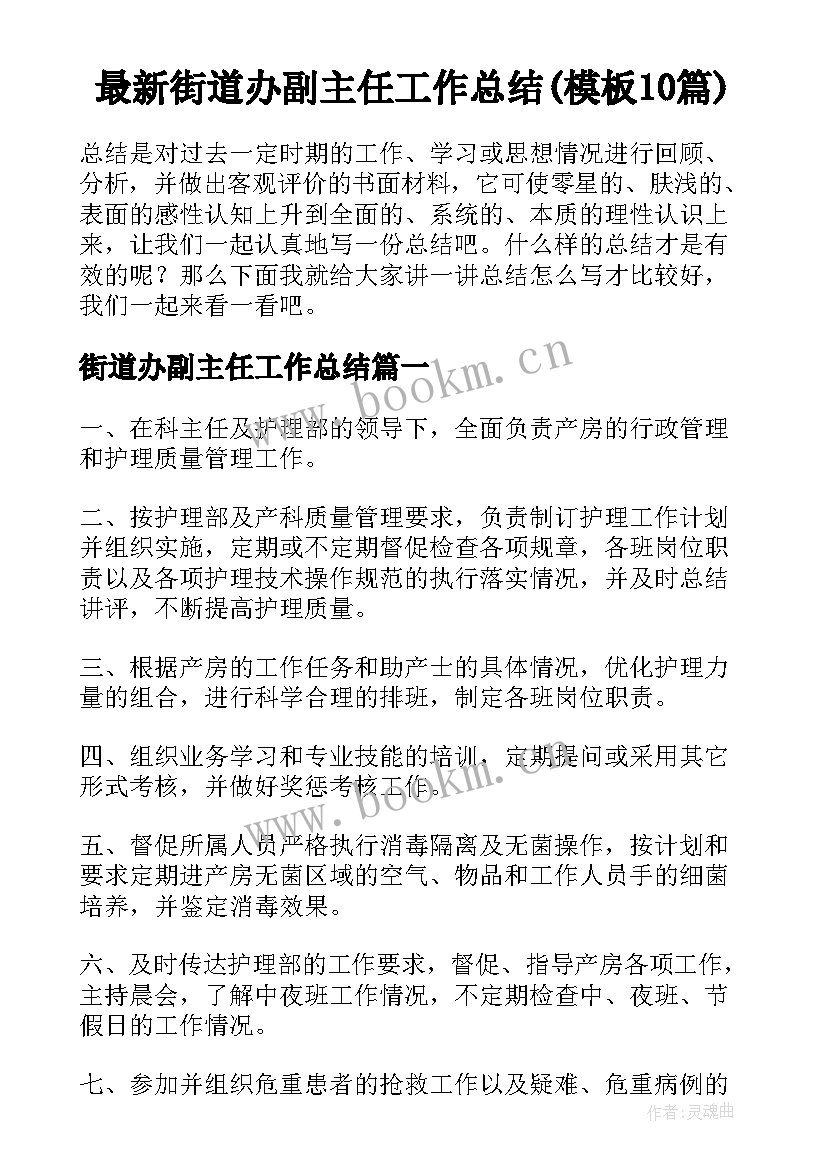 最新街道办副主任工作总结(模板10篇)