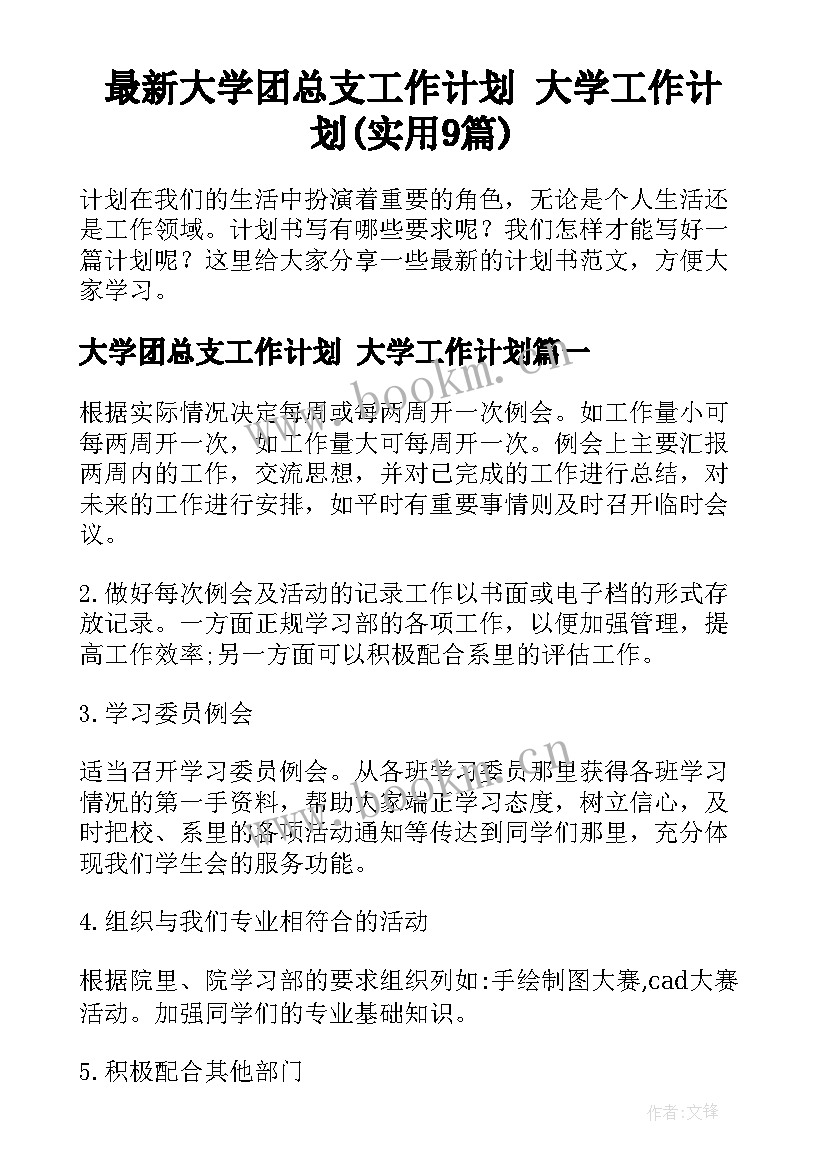 最新大学团总支工作计划 大学工作计划(实用9篇)