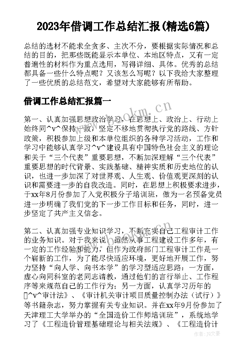 2023年借调工作总结汇报(精选6篇)