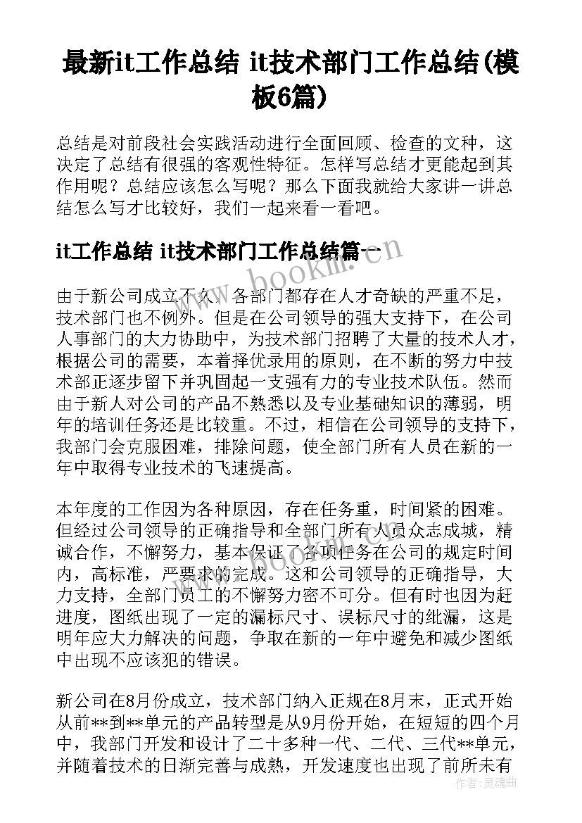 最新it工作总结 it技术部门工作总结(模板6篇)