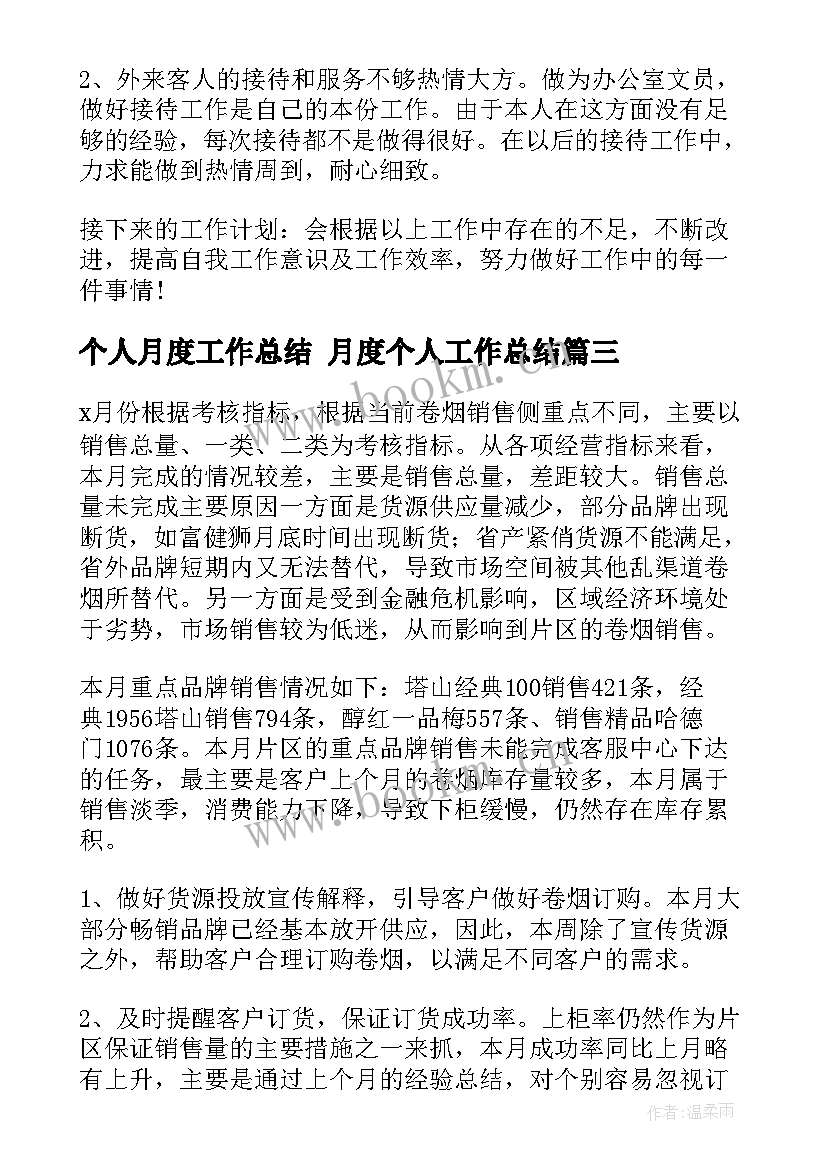 个人月度工作总结 月度个人工作总结(通用8篇)