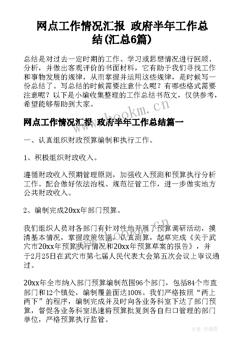 网点工作情况汇报 政府半年工作总结(汇总6篇)