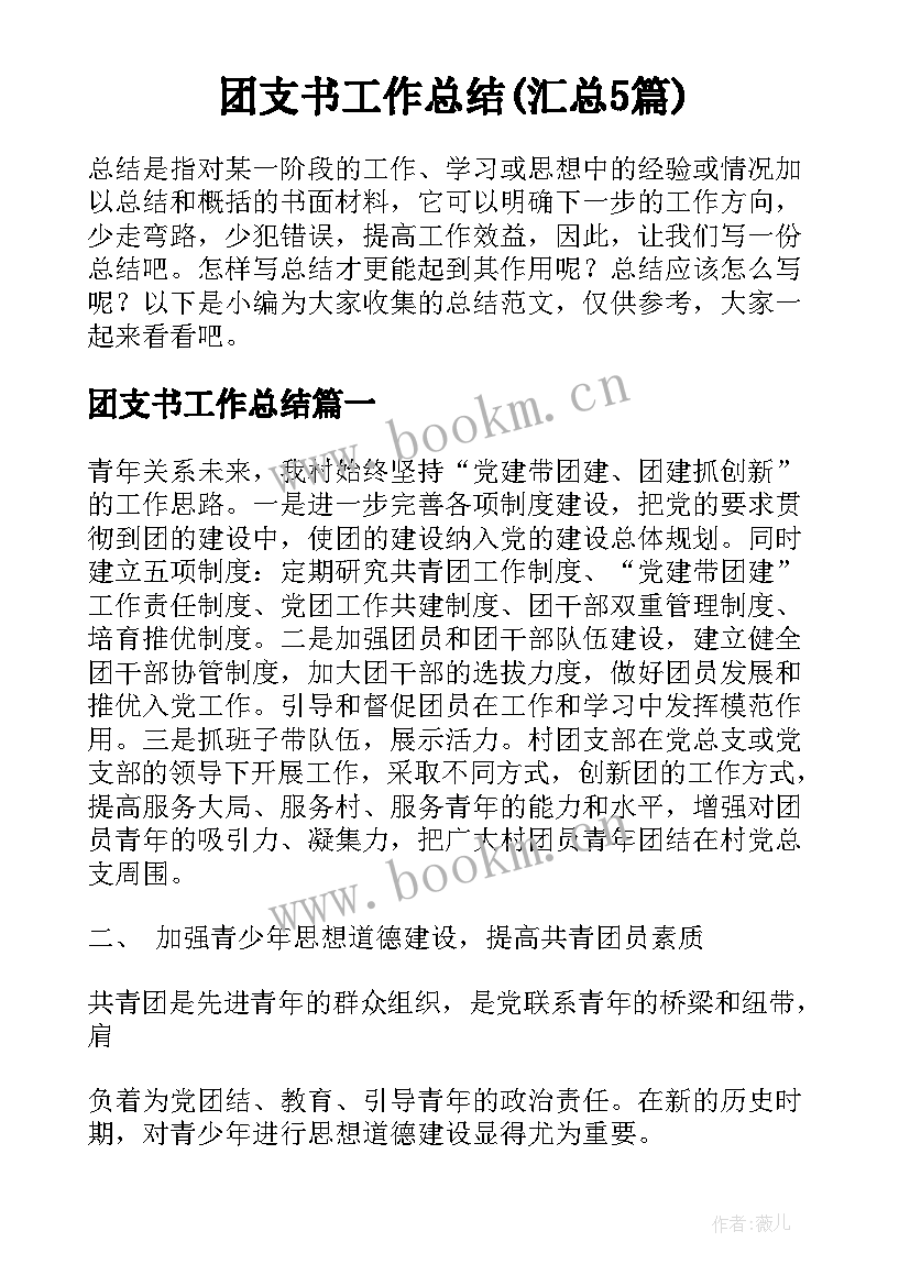 团支书工作总结(汇总5篇)