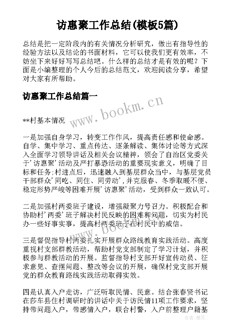 访惠聚工作总结(模板5篇)