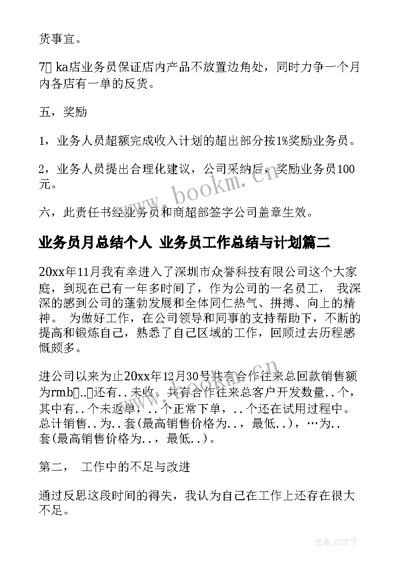 业务员月总结个人 业务员工作总结与计划(模板5篇)