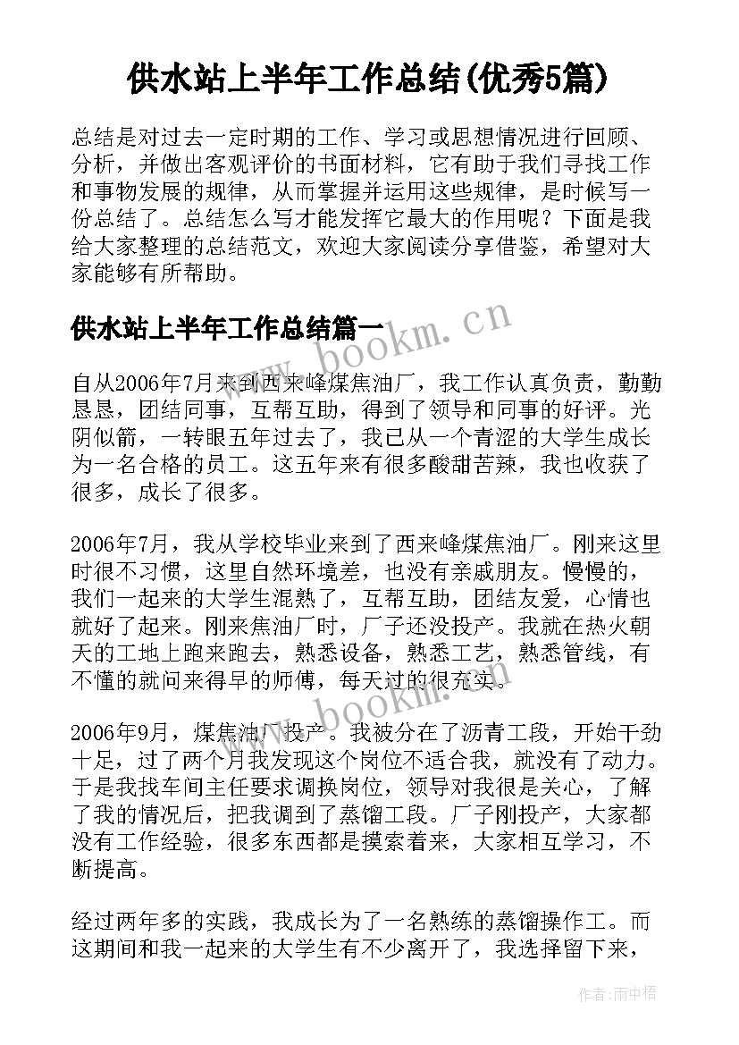 供水站上半年工作总结(优秀5篇)