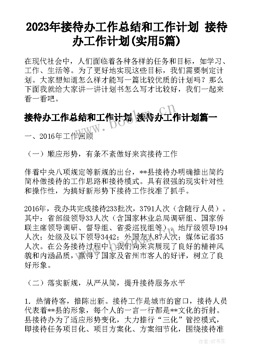 2023年接待办工作总结和工作计划 接待办工作计划(实用5篇)