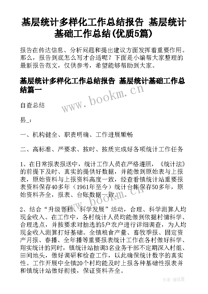 基层统计多样化工作总结报告 基层统计基础工作总结(优质5篇)