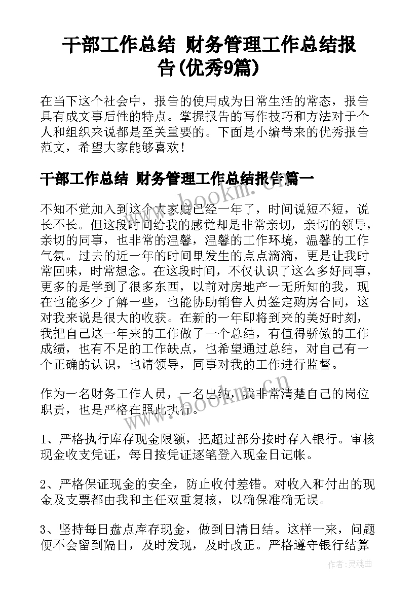 干部工作总结 财务管理工作总结报告(优秀9篇)