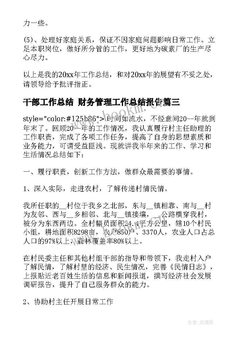 干部工作总结 财务管理工作总结报告(优秀9篇)