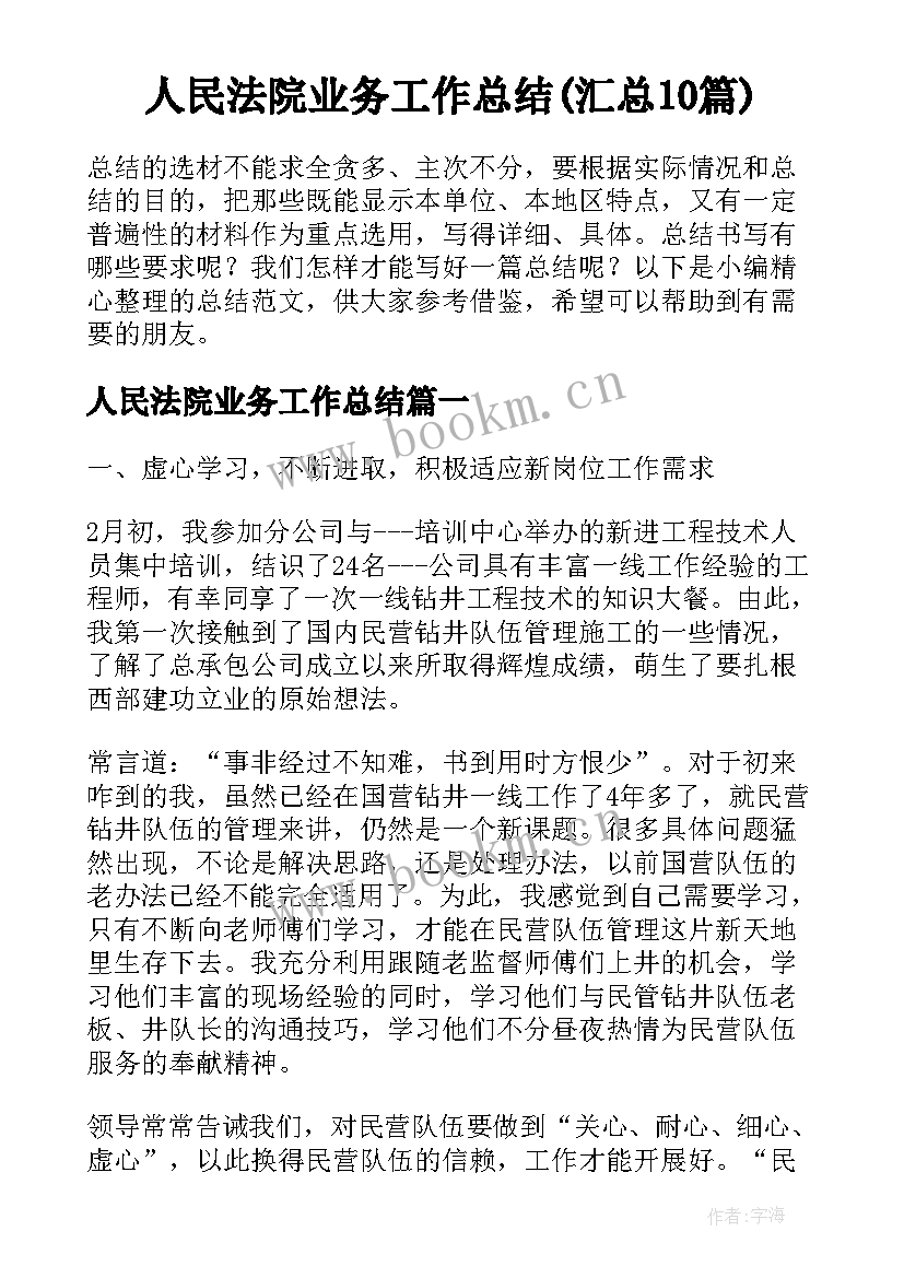 人民法院业务工作总结(汇总10篇)