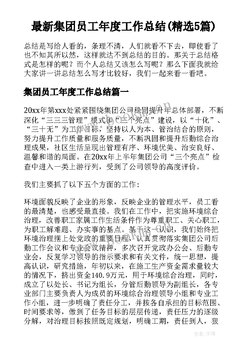 最新集团员工年度工作总结(精选5篇)