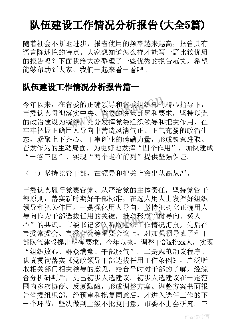 队伍建设工作情况分析报告(大全5篇)