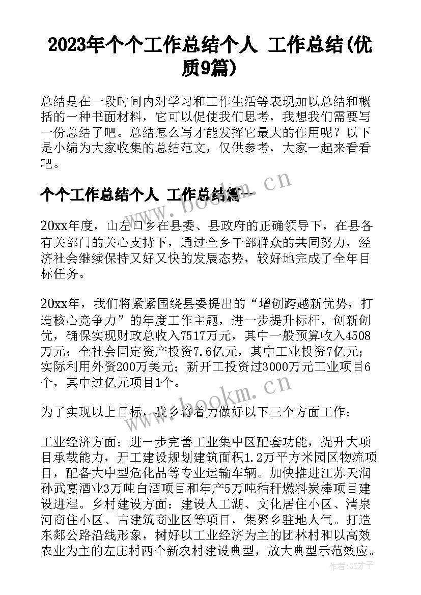 2023年个个工作总结个人 工作总结(优质9篇)