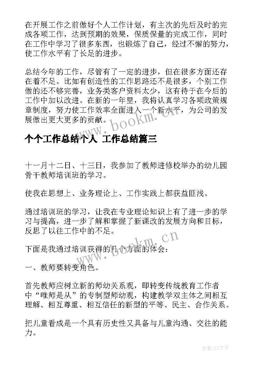 2023年个个工作总结个人 工作总结(优质9篇)