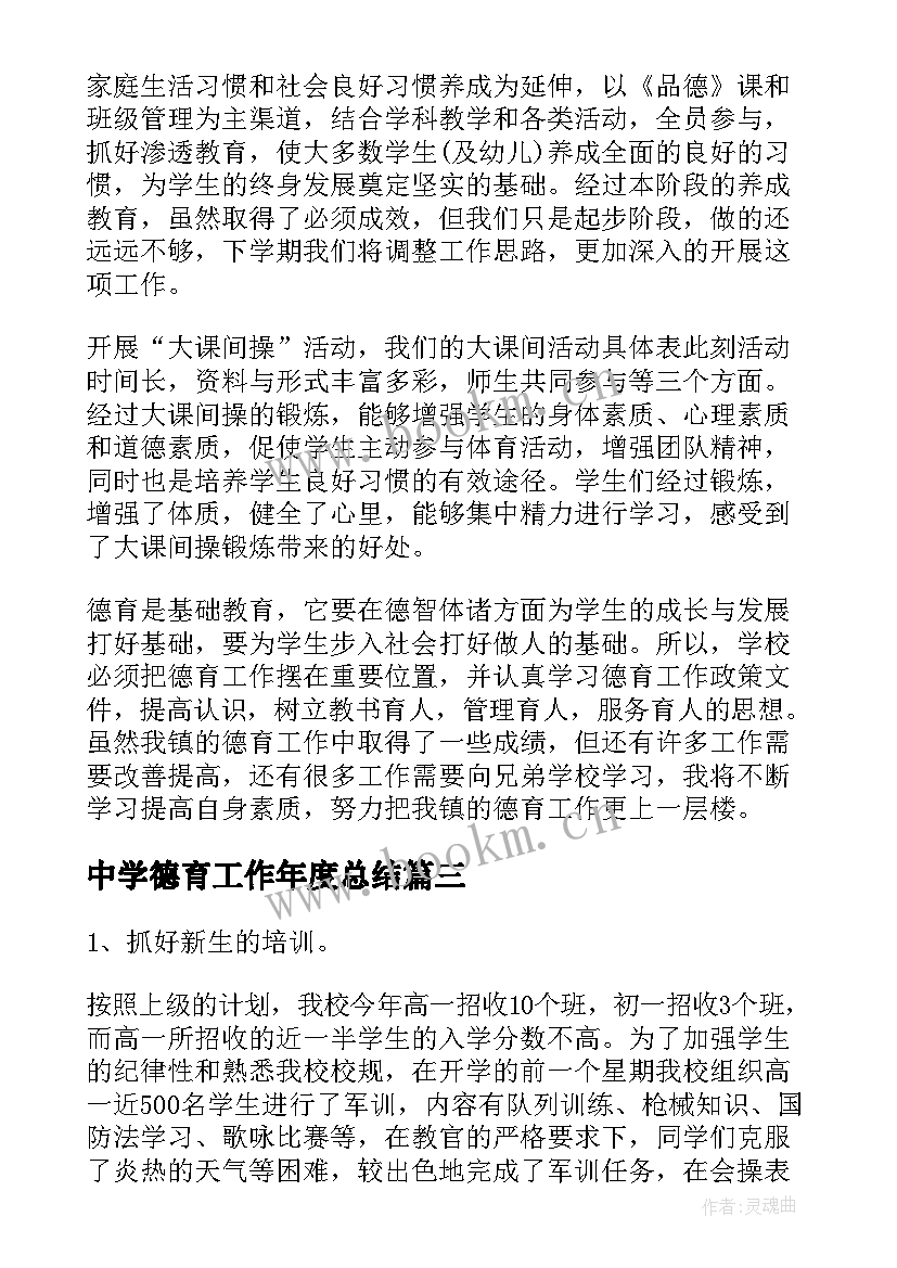 2023年中学德育工作年度总结(模板8篇)