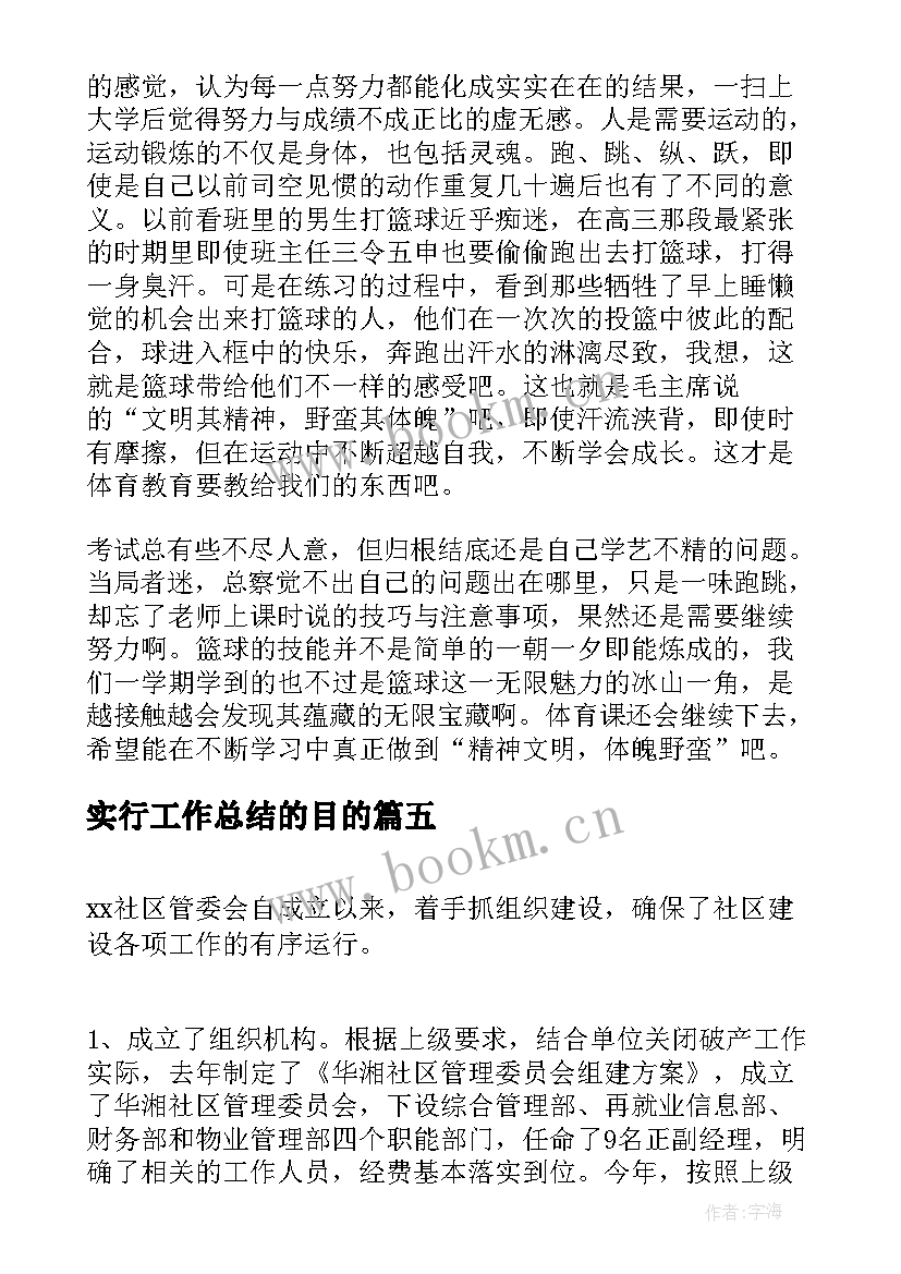 最新实行工作总结的目的(优秀7篇)