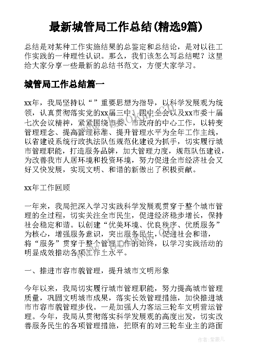 最新城管局工作总结(精选9篇)