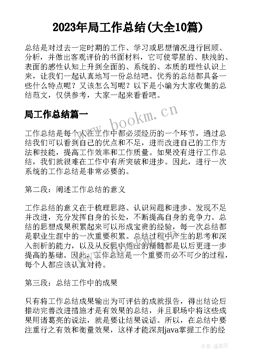 2023年局工作总结(大全10篇)