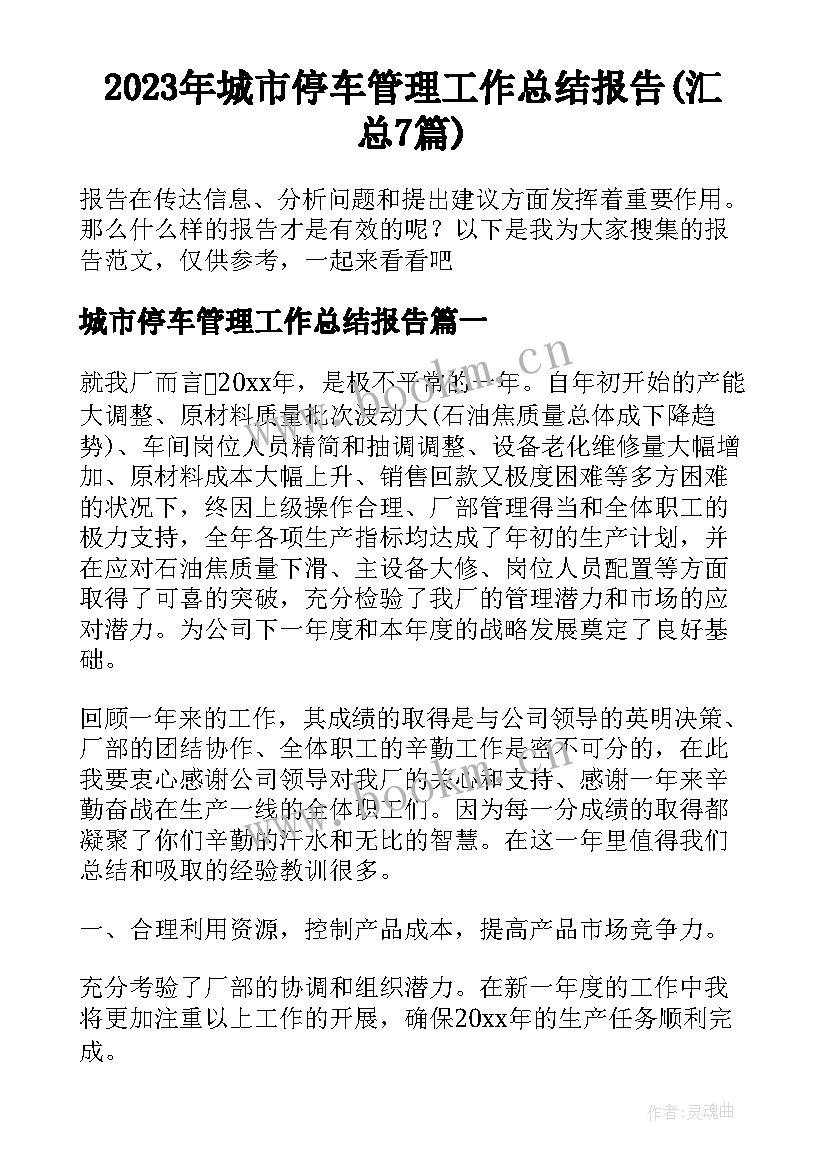 2023年城市停车管理工作总结报告(汇总7篇)