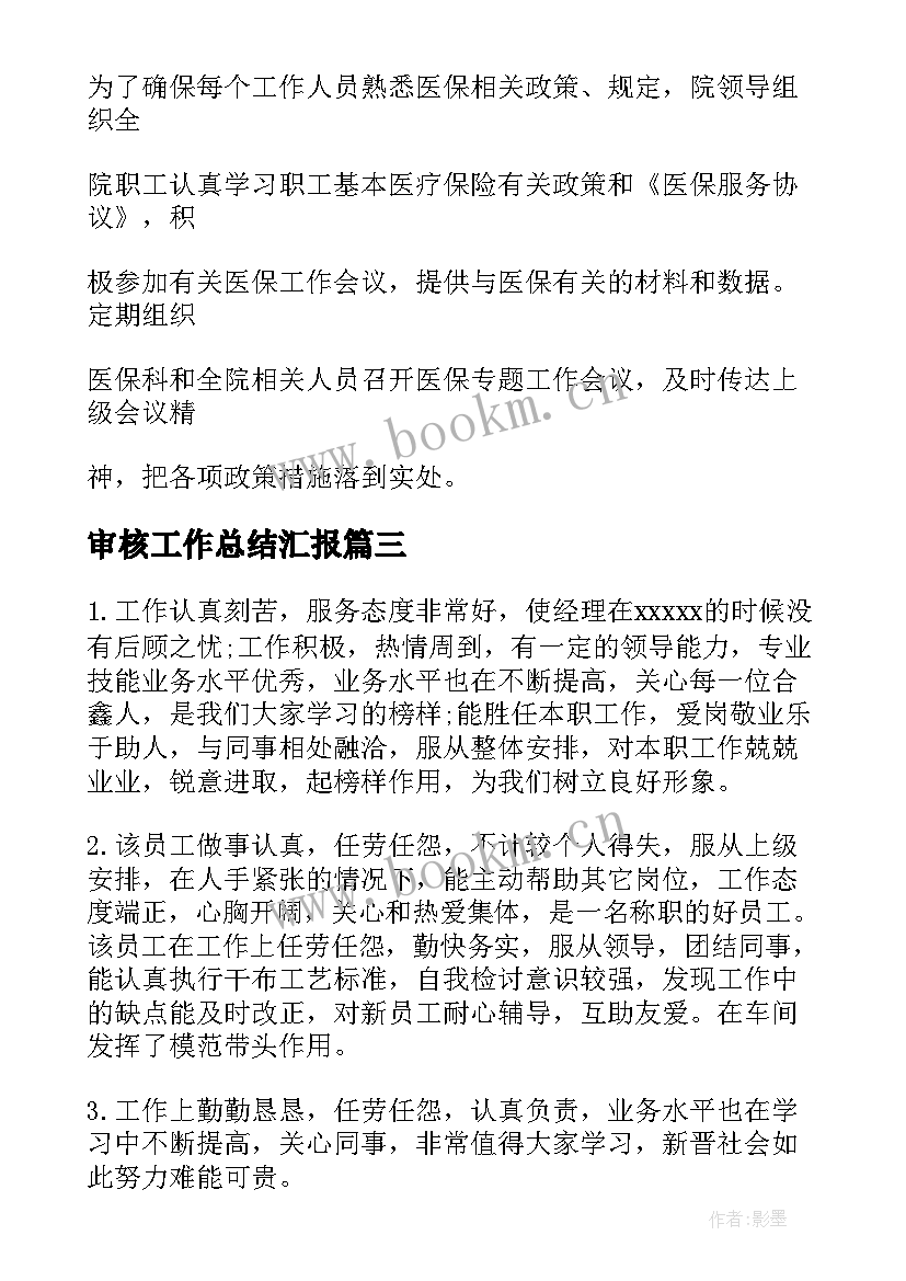 审核工作总结汇报(模板10篇)