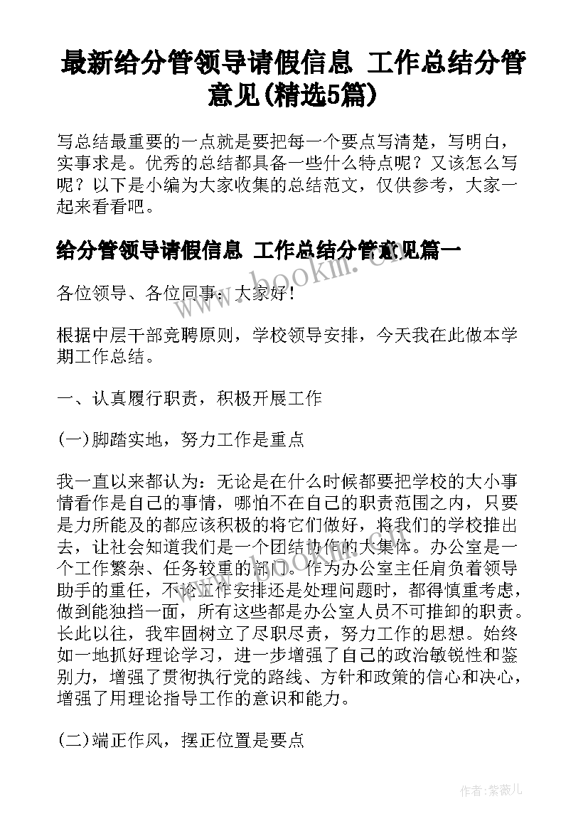 最新给分管领导请假信息 工作总结分管意见(精选5篇)