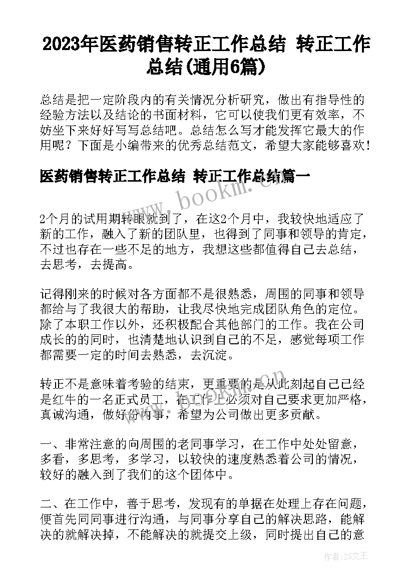 2023年医药销售转正工作总结 转正工作总结(通用6篇)