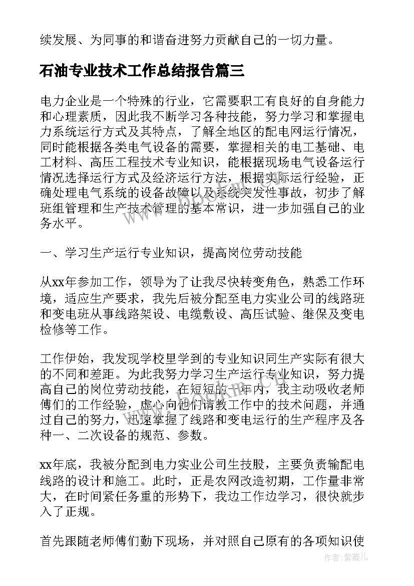 2023年石油专业技术工作总结报告(实用7篇)