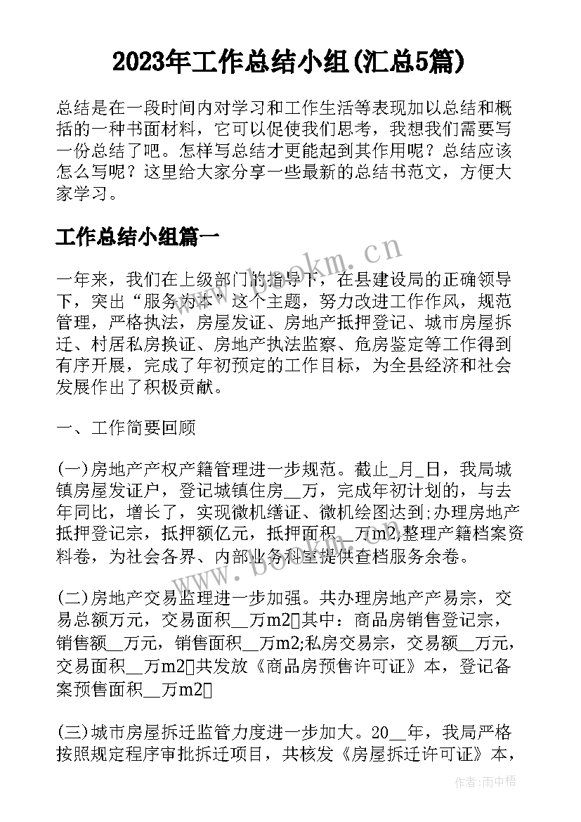 2023年工作总结小组(汇总5篇)