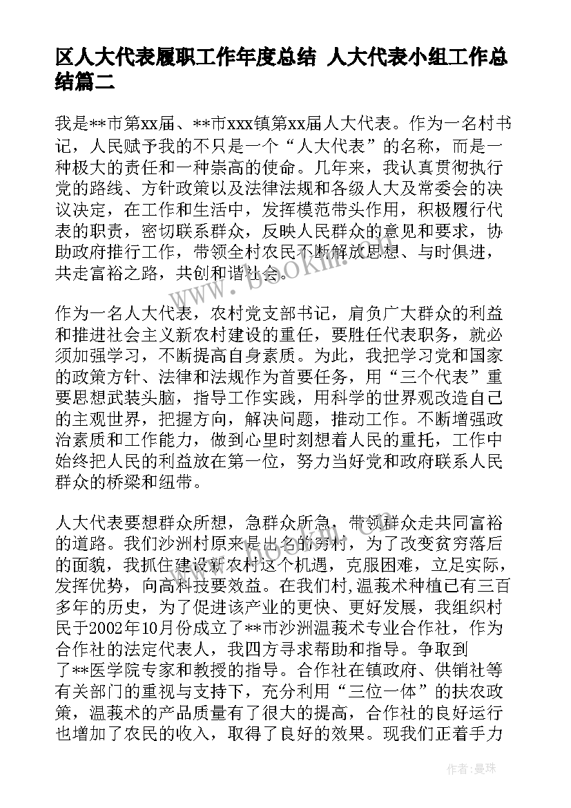 区人大代表履职工作年度总结 人大代表小组工作总结(精选7篇)