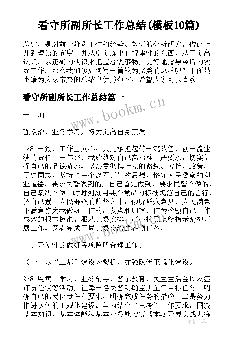 看守所副所长工作总结(模板10篇)