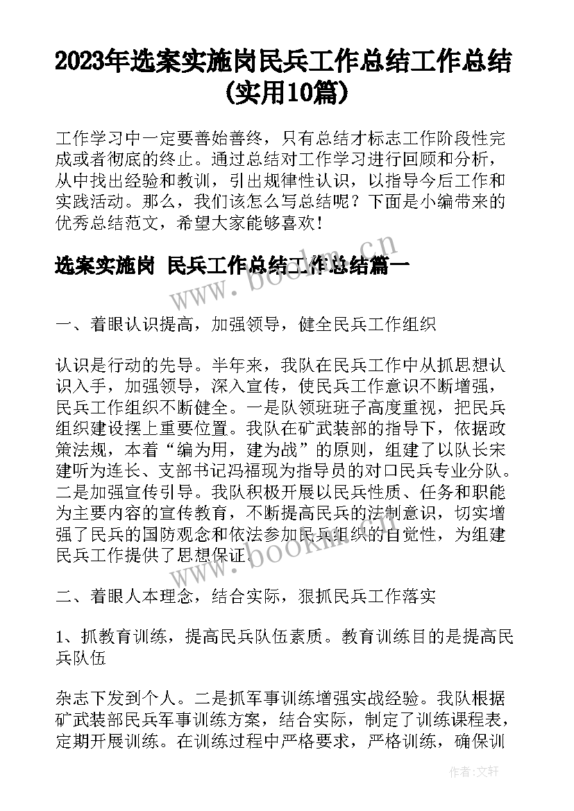 2023年选案实施岗 民兵工作总结工作总结(实用10篇)