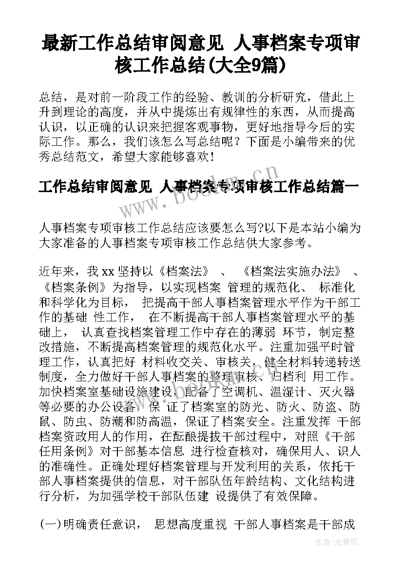 最新工作总结审阅意见 人事档案专项审核工作总结(大全9篇)