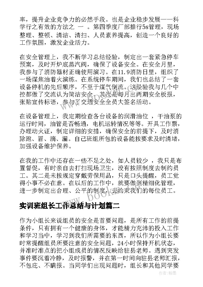 实训班组长工作总结与计划(实用5篇)