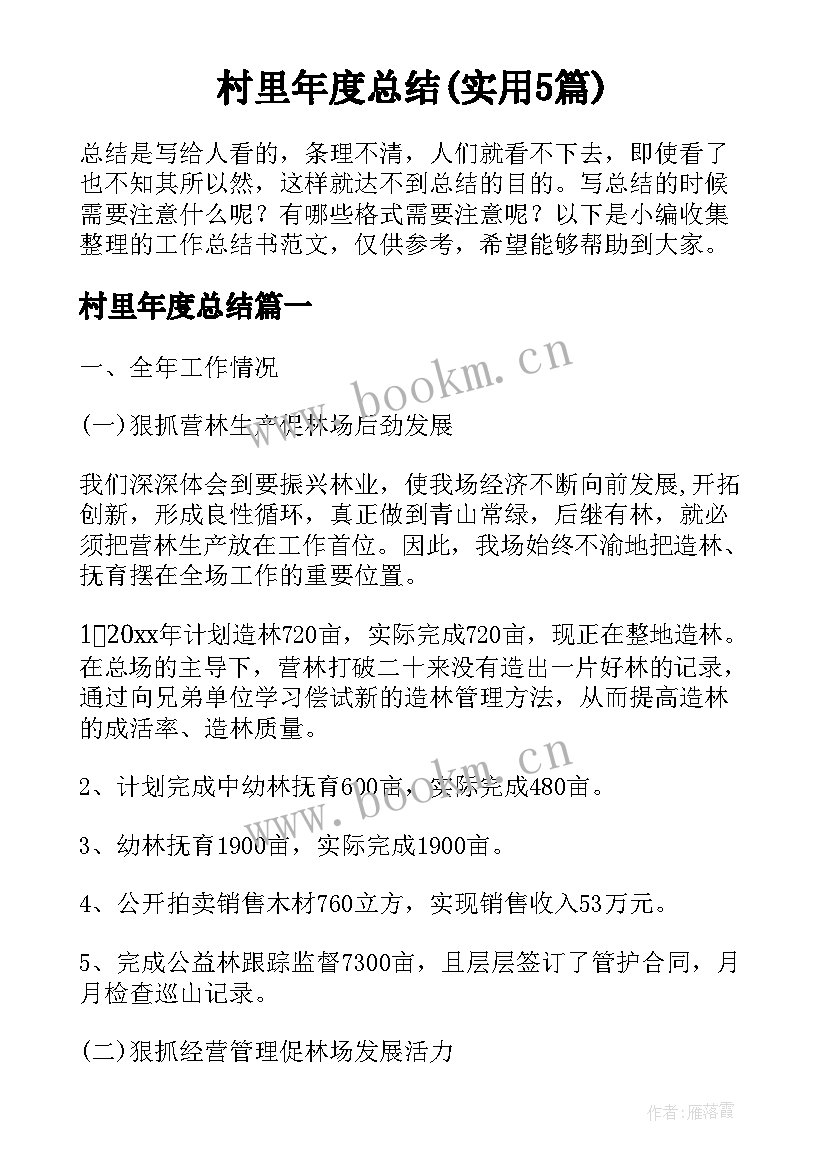 村里年度总结(实用5篇)