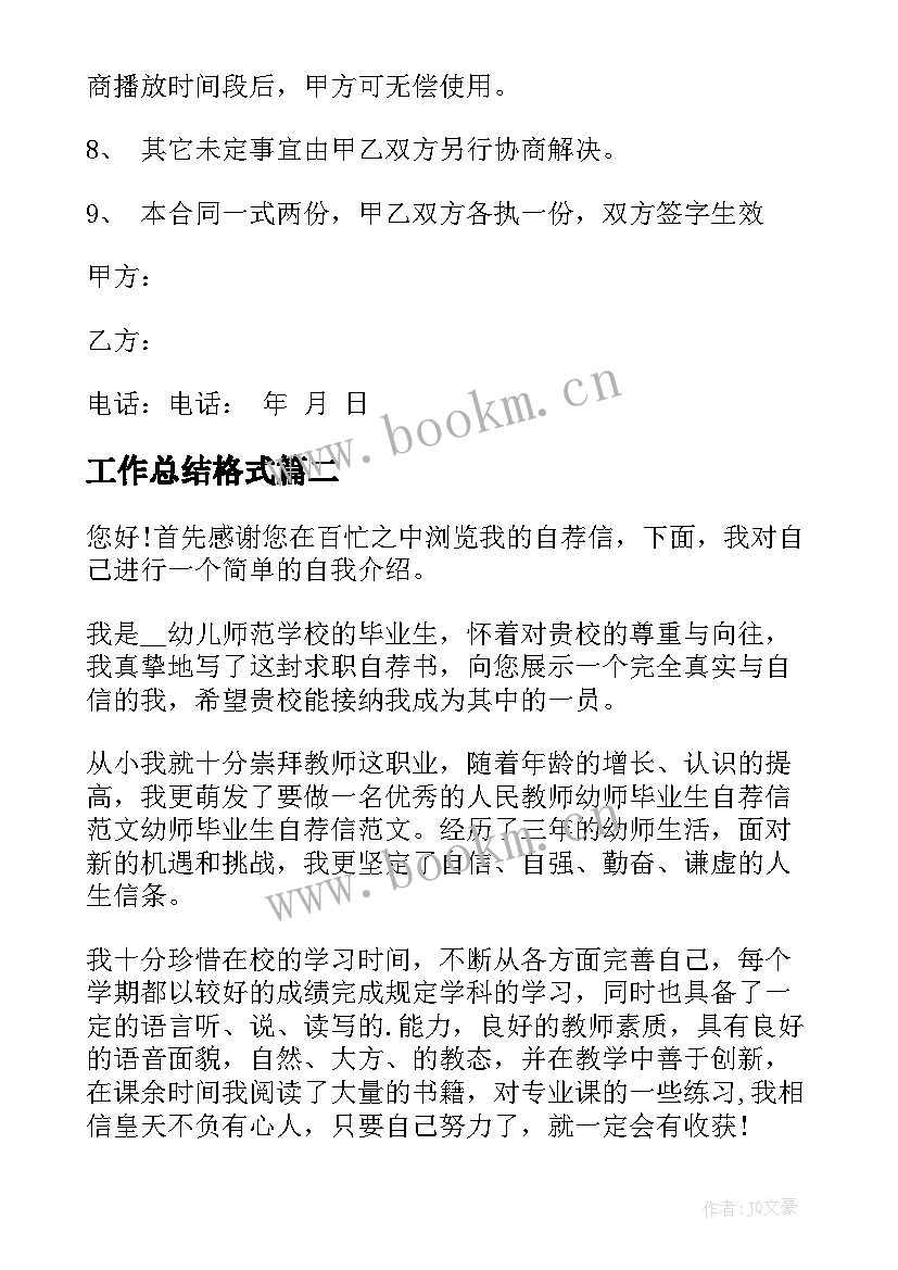 工作总结格式(优质7篇)