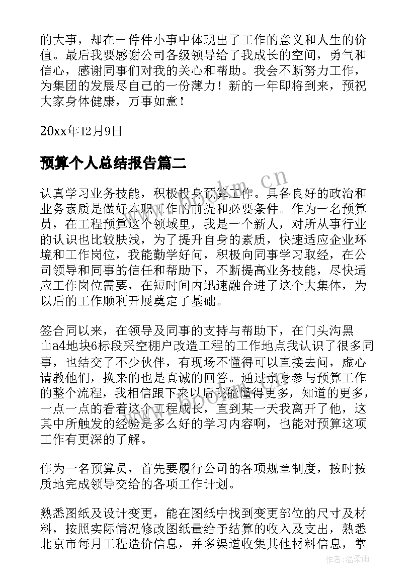 2023年预算个人总结报告(汇总9篇)