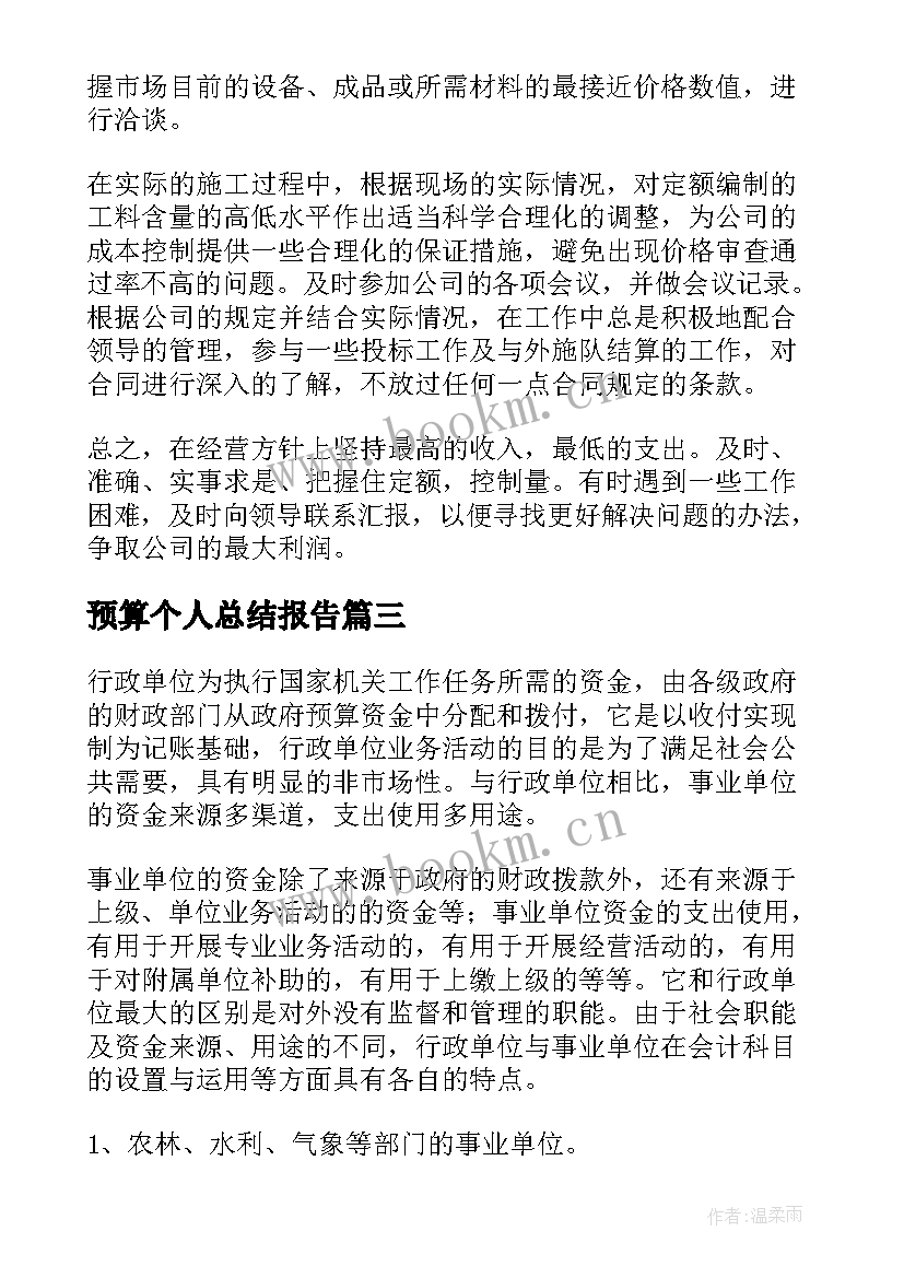 2023年预算个人总结报告(汇总9篇)