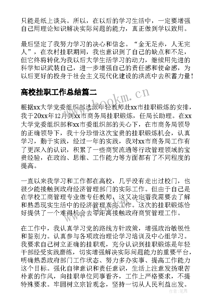 2023年高校挂职工作总结(优质5篇)